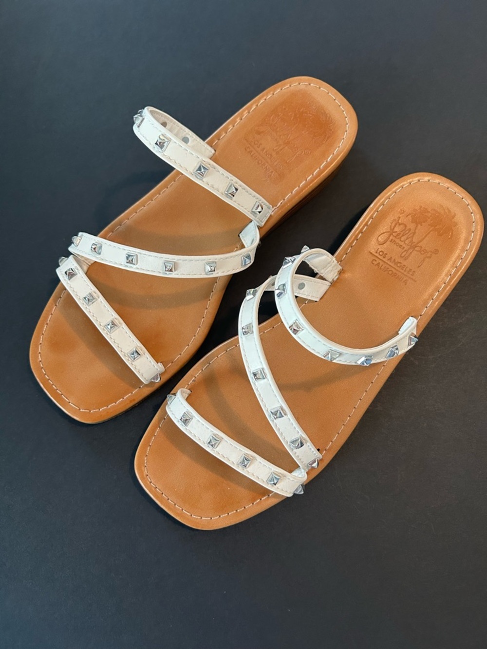 Jellypop white embellished slip on sandals , 8